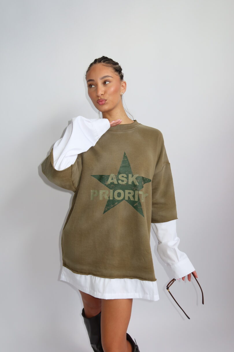 PRIORITY - TOKYO COLLECTION AW25 - EXTRA OVERSIZED BLOUSE LONGSLEEVE - WASHED KHAKI - Image 10