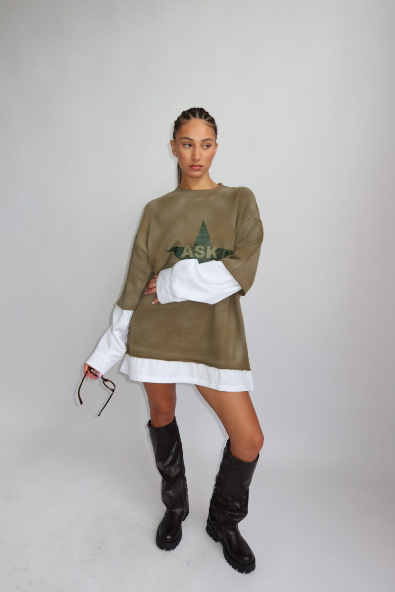 PRIORITY - TOKYO COLLECTION AW25 - EXTRA OVERSIZED BLOUSE LONGSLEEVE - WASHED KHAKI - Image 2