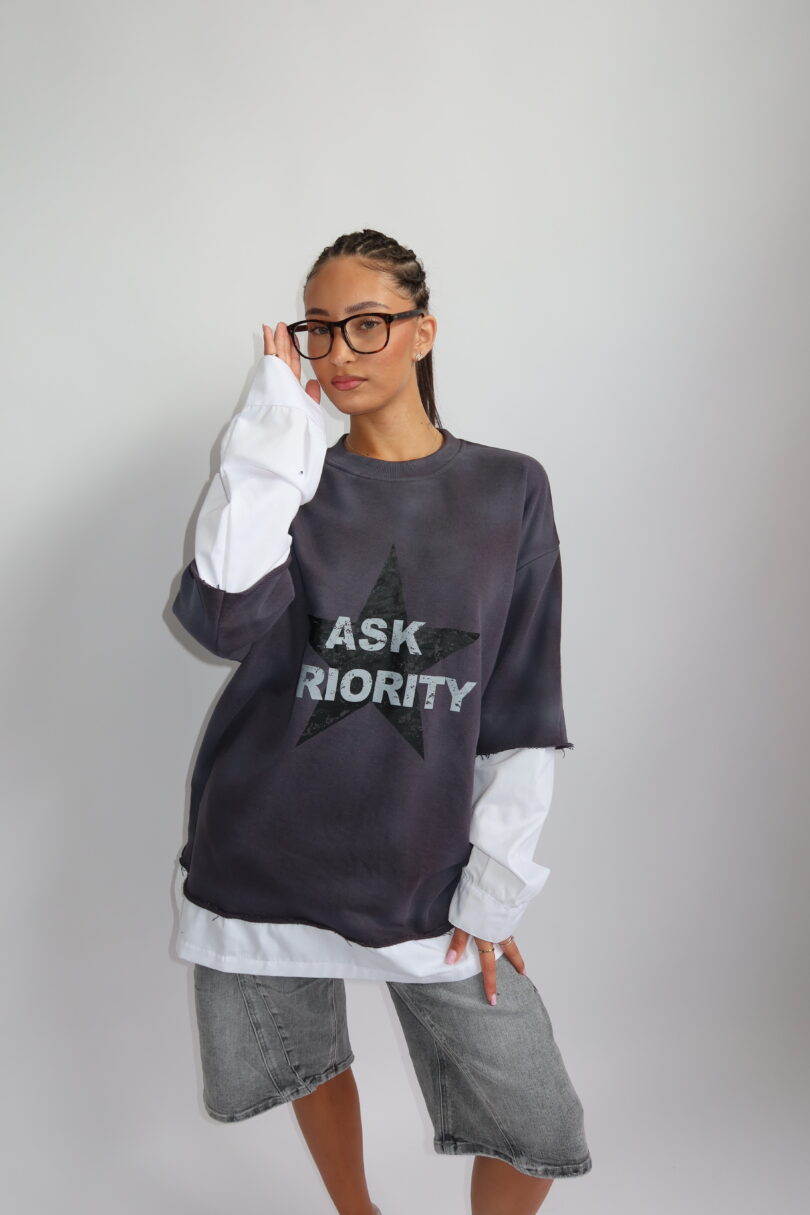 PRIORITY - TOKYO COLLECTION AW25 - EXTRA OVERSIZED BLOUSE LONGSLEEVE - WASHED GRAY - Image 7