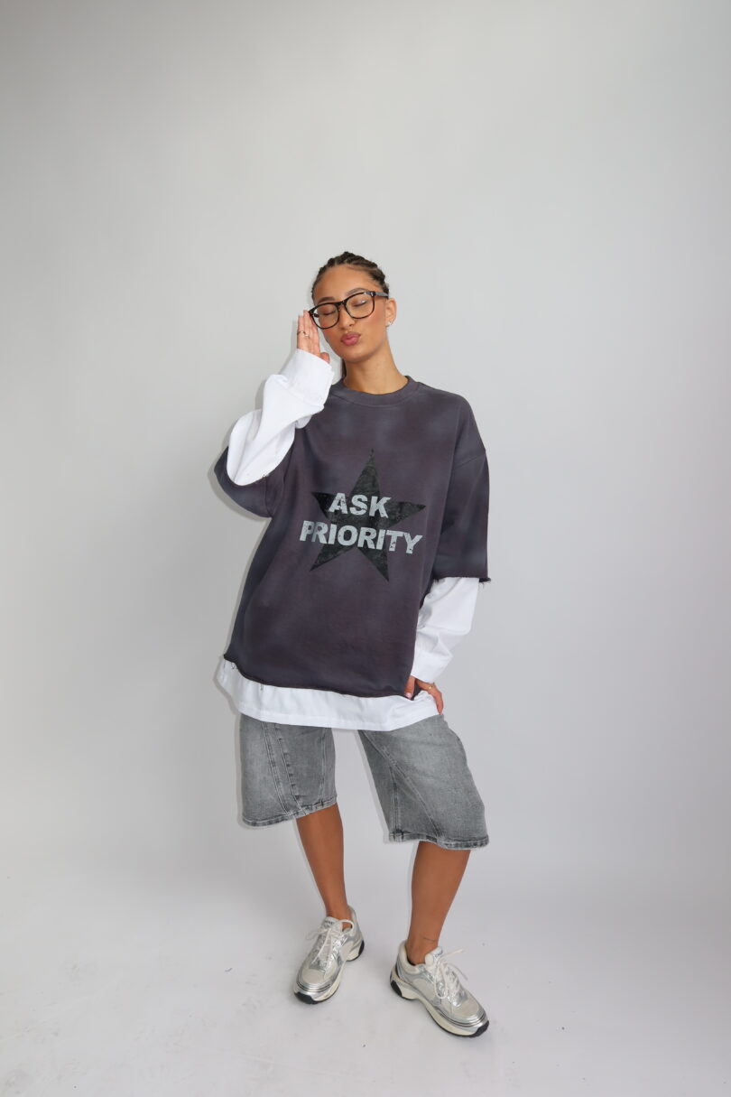 PRIORITY - TOKYO COLLECTION AW25 - EXTRA OVERSIZED BLOUSE LONGSLEEVE - WASHED GRAY - Image 6