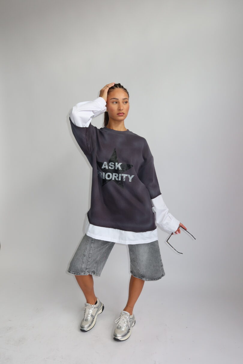 PRIORITY - TOKYO COLLECTION AW25 - EXTRA OVERSIZED BLOUSE LONGSLEEVE - WASHED GRAY - Image 2