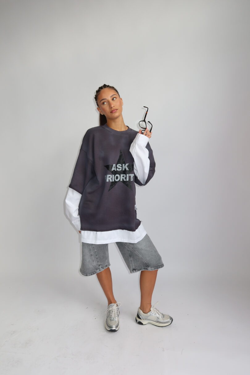 PRIORITY - TOKYO COLLECTION AW25 - EXTRA OVERSIZED BLOUSE LONGSLEEVE - WASHED GRAY - Image 3